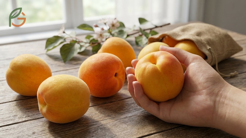 Selecting quality fresh apricots by checking for deep orange color and firm texture without soft spots or green patches.