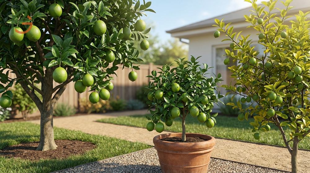 Types of lime trees vary from thornless Persian limes for general use to aromatic Kaffir limes valued for their leaves in Asian cuisine.