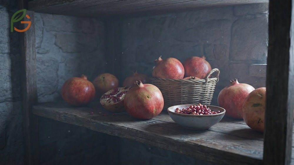 Whole pomegranate storage relies on the natural rind to protect arils from moisture loss and bacteria.