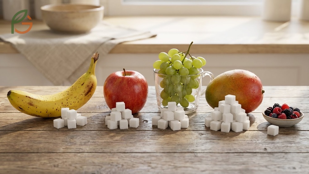 Are bananas high in sugar compared to other common fruits like apples and grapes in daily dietary plans.