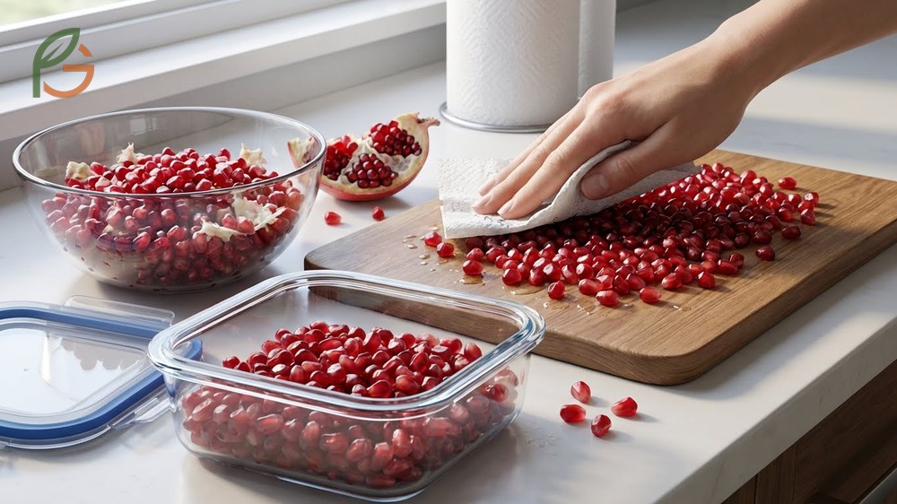 Arils storage method involves drying seeds on paper towels before placing them in airtight containers.