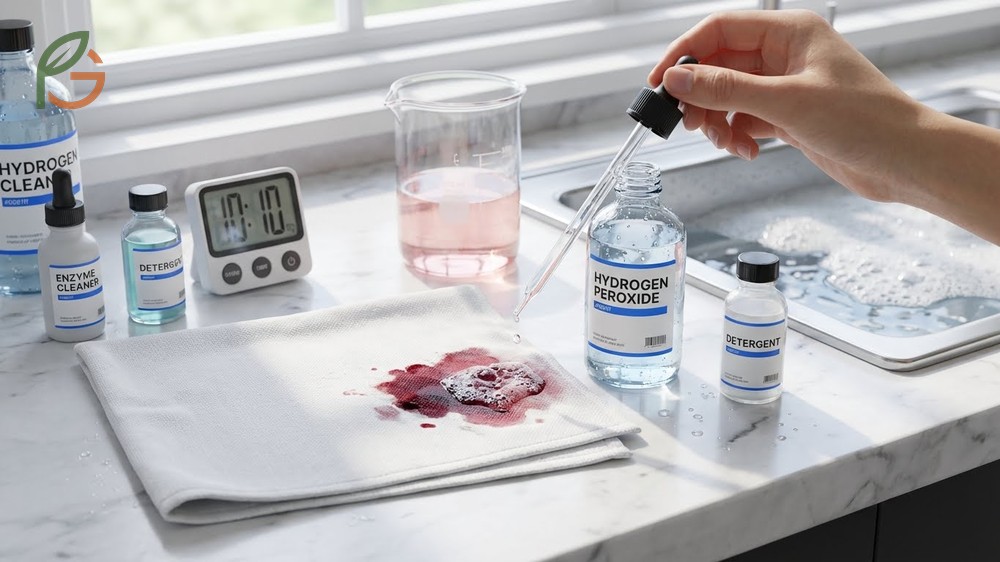 Stain removal solutions like hydrogen peroxide and vinegar help break down stubborn red cranberry pigments.