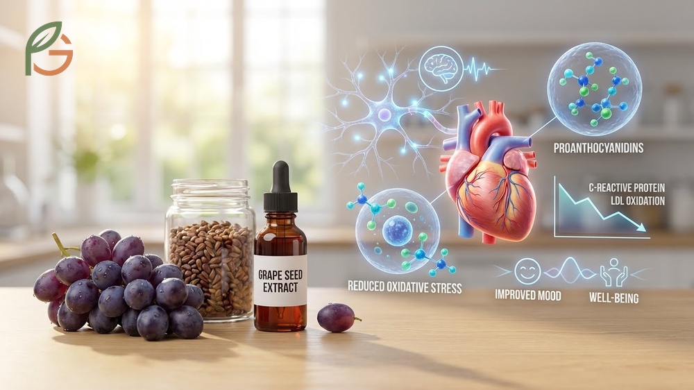 Grape seed extract benefits stem from concentrated oligomeric proanthocyanidins that neutralize free radicals.