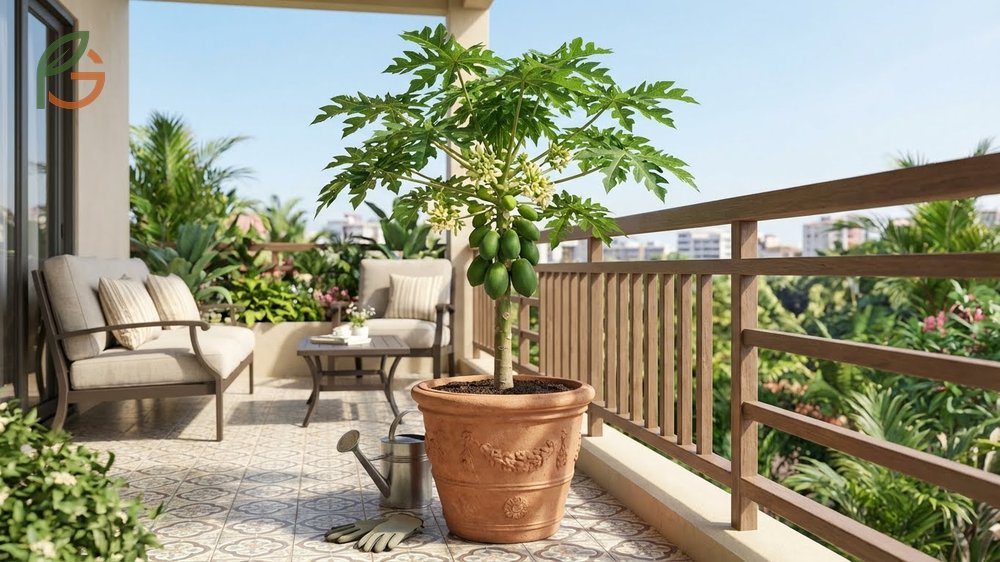 Growing papaya in pots offers frost protection and easy mobility for optimal sunlight exposure.