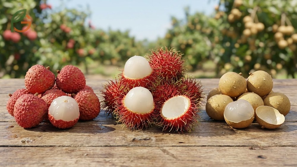 Fruits similar to rambutan including lychee and longan which share the same botanical family traits.