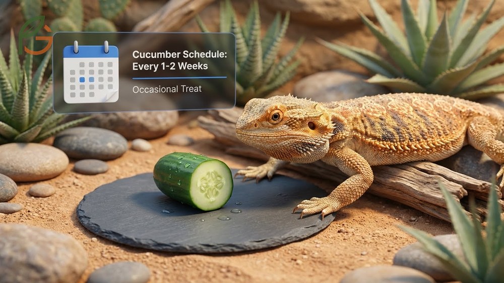 How often to feed cucumber to bearded dragon as a bi-weekly treat representing less than 5% of vegetable intake.
