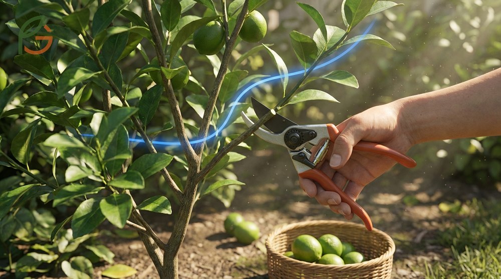 How to prune a lime tree by removing dead and crossing branches to improve sunlight penetration.