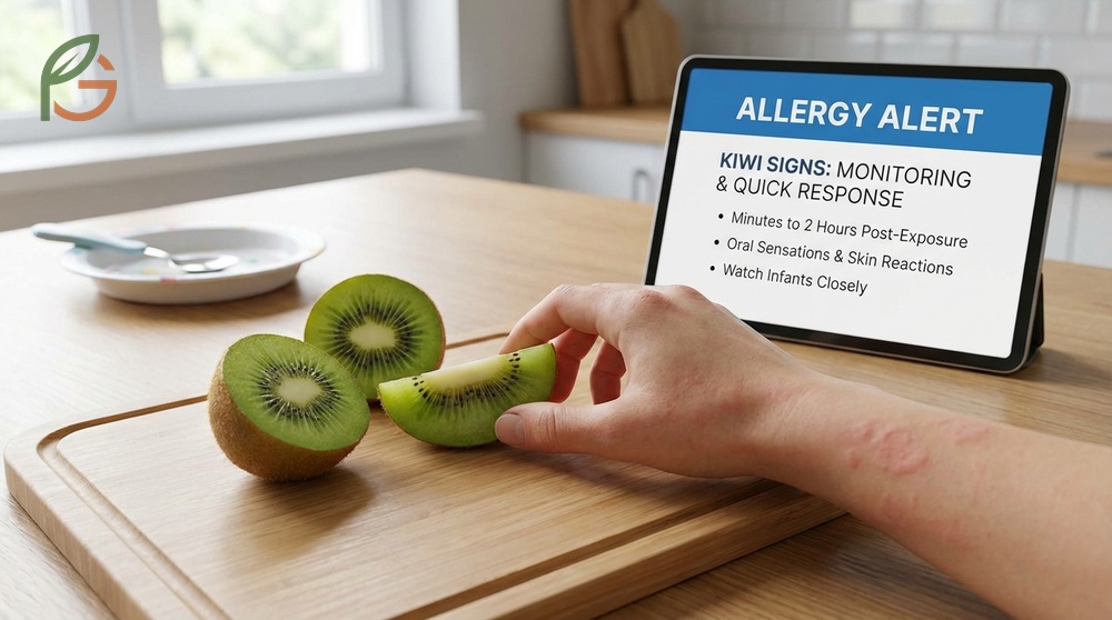 Kiwi allergy signs such as throat tightness and breathing difficulties require immediate medical attention.