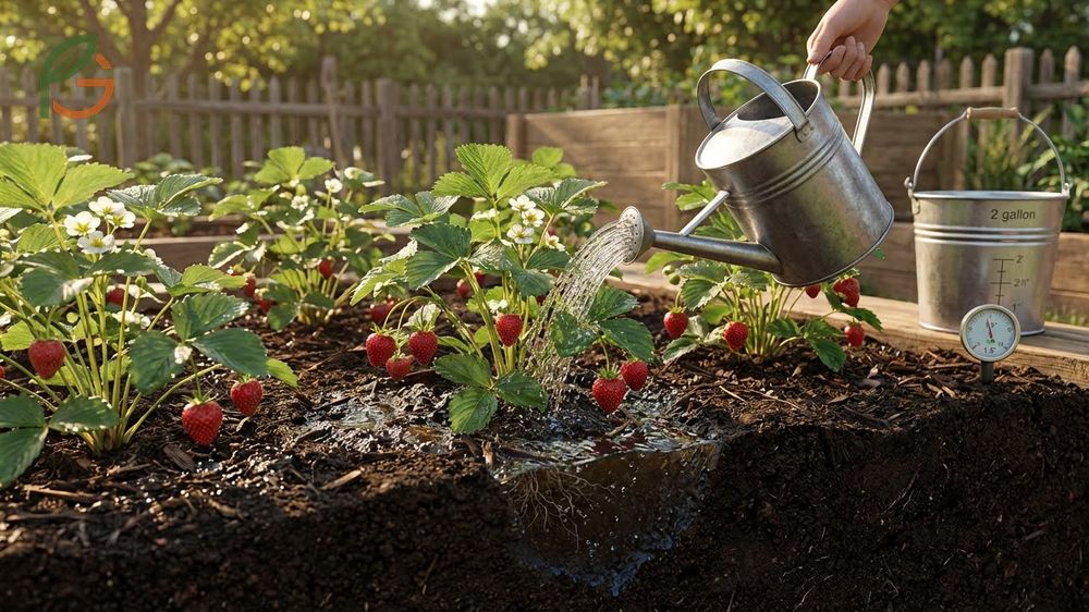 How often do you water strawberry plants schedule suggesting 1-2 inches weekly for juicy berry production.