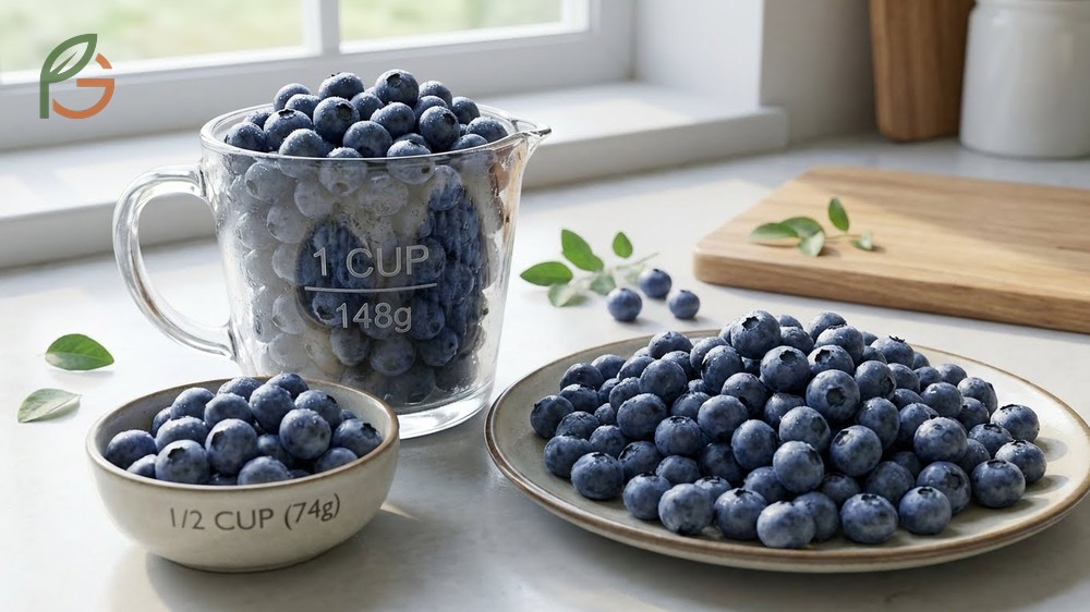 What is a serving of blueberries defined as one cup or approximately 75 to 80 berries.