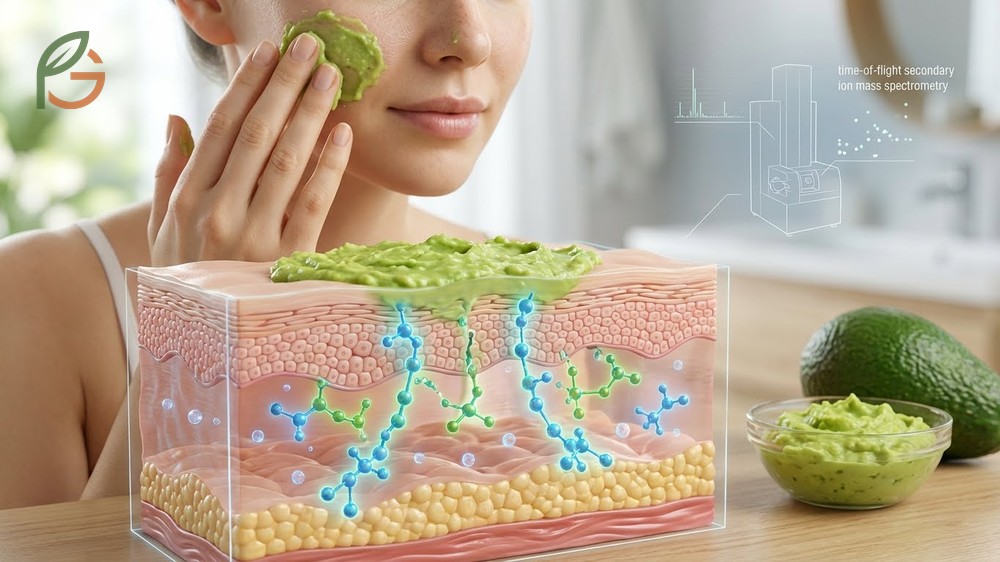 Avocado for skin benefits derived from topical application of fatty acids that penetrate deep skin layers for hydration.