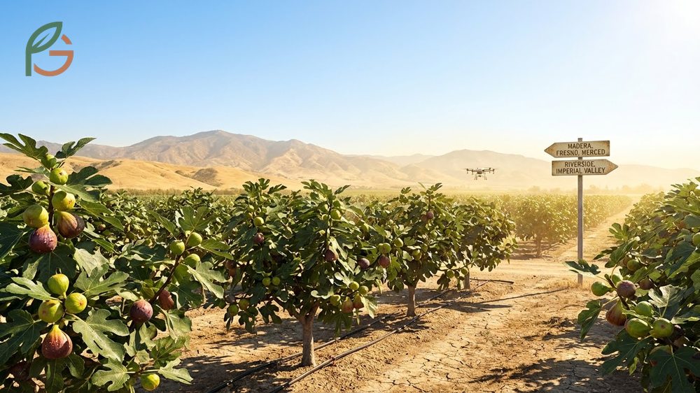 Best areas to grow figs in California highlighted by the Central Valley region producing the bulk of US crops.