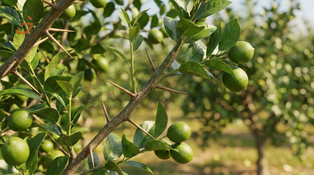 Do lime trees have thorns on new grafts and fruiting wood that require thick leather gloves for safety.