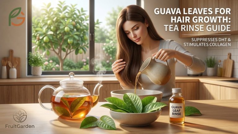 Guava leaves for hair growth help suppress DHT production and provide vitamin C to stimulate collagen synthesis in the scalp.