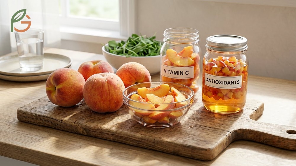 Health benefits of peaches supporting digestion with soluble fiber and boosting immunity through powerful antioxidants.