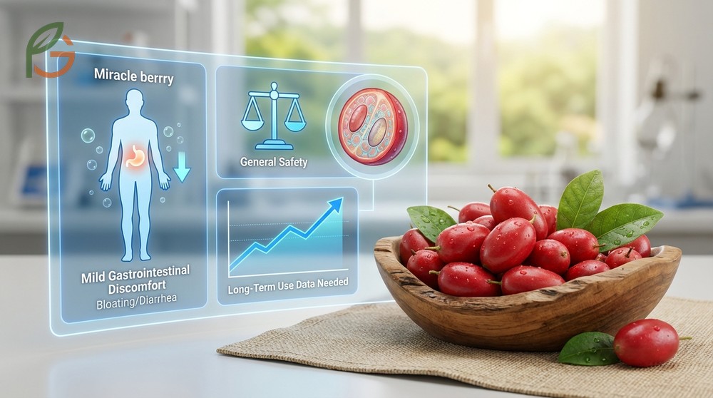 Miracle berry side effects may include mild gastrointestinal discomfort due to increased acid consumption.