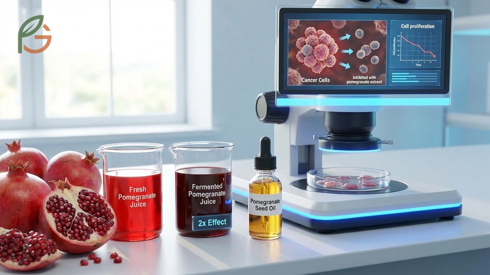 Pomegranate cancer prevention properties showing inhibition of tumor growth in laboratory studies.
