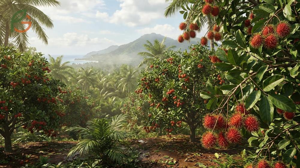 Where does rambutan grow best focusing on humid tropical regions with temperatures between 71 and 86 degrees.