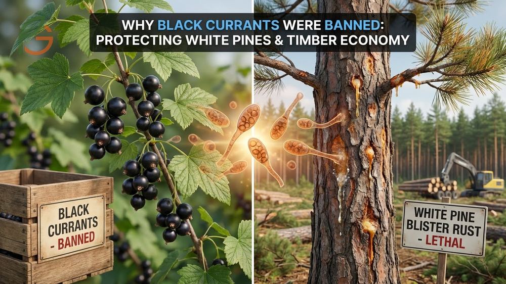 Why black currants banned in US involves their role as intermediate hosts for the fungus Cronartium ribicola affecting white pines.