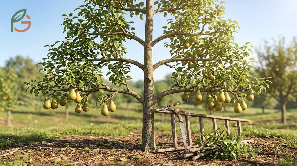 Central leader pruning method creates a Christmas tree shape with scaffold branches spaced 6 to 8 inches apart.