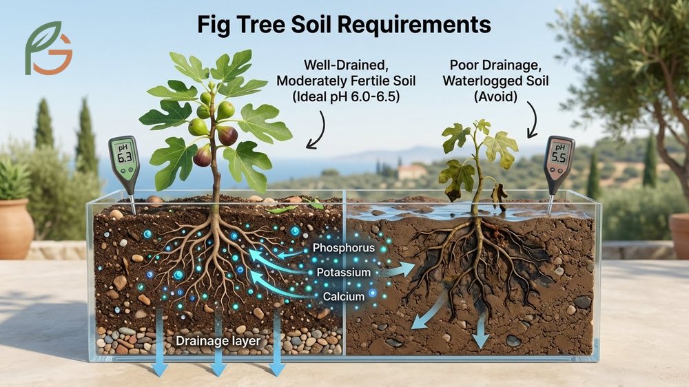 Fig tree soil requirements include well-drained loam and a pH range of 6.0 to 7.5 for nutrient absorption.