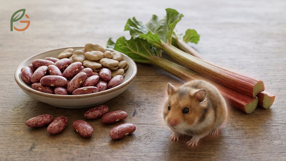 Foods poisonous to hamsters warning against toxic items like chocolate, onions, and raw beans.