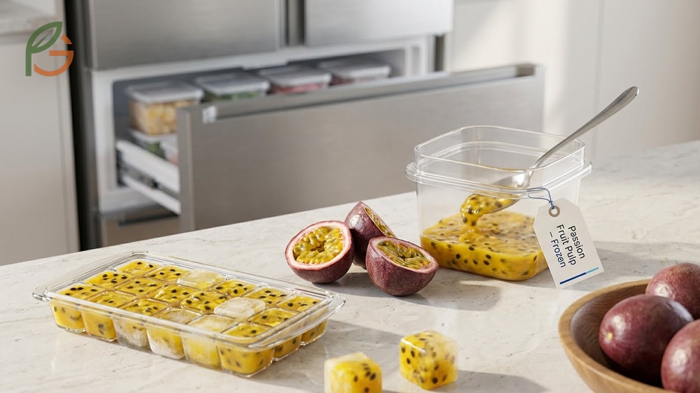 Freezing passion fruit for long term storage preserves quality for 12 months when kept at minus 18 degrees Celsius.