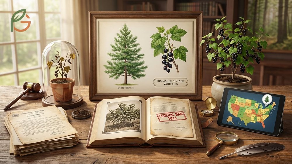 History of black currant ban in America showing the timeline from federal prohibition in 1911 to state control in 1966.