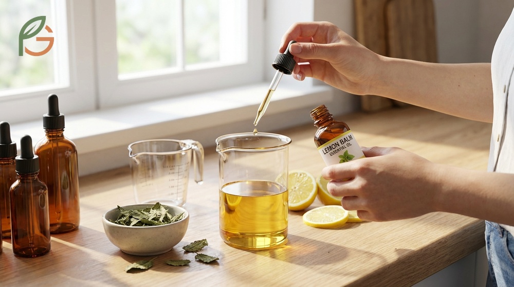 How to apply lemon balm essential oil using a 2 percent dilution rate with carrier oils like jojoba or coconut.