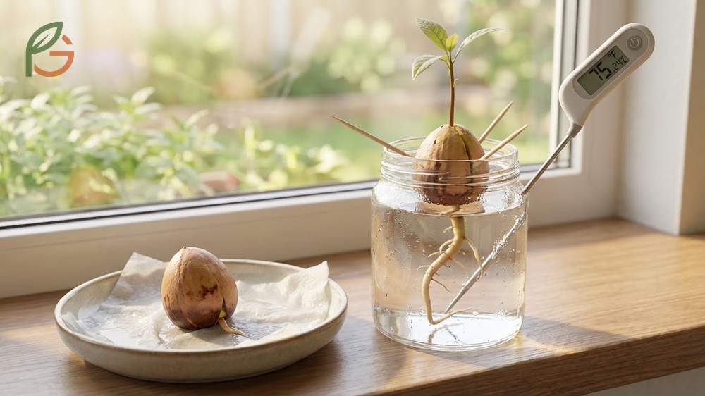 How to sprout an avocado seed by controlling moisture warmth and orientation for reliable taproot emergence.