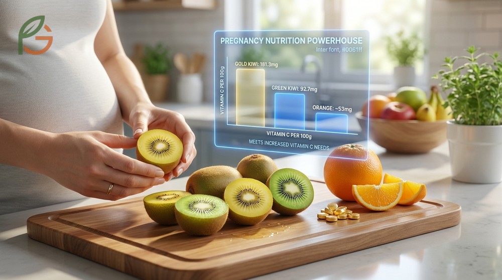 Kiwi fruit for pregnancy offers a nutrient dense profile with high vitamin C and a low glycemic index of 50.