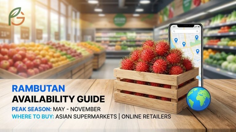 Where to buy rambutan guide showing fresh fruit availability at Asian supermarkets and online retailers.