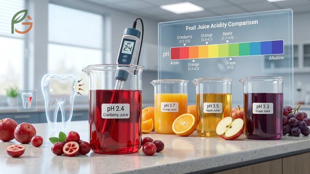 Acidity of cranberry juice is significantly higher than orange or apple juice creating a sharp tart flavor.
