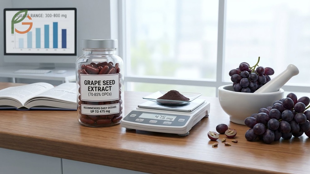 Grape seed extract dosage and side effects guide recommends 150 to 300 mg daily for safety.