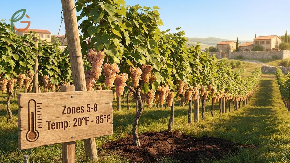 Growing cotton candy grapes requires USDA zones 5 through 8 with full sun exposure and well draining loamy soil.