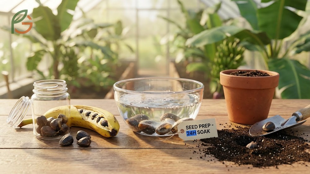 How to grow banana from seed including soaking methods and soil preparation steps.