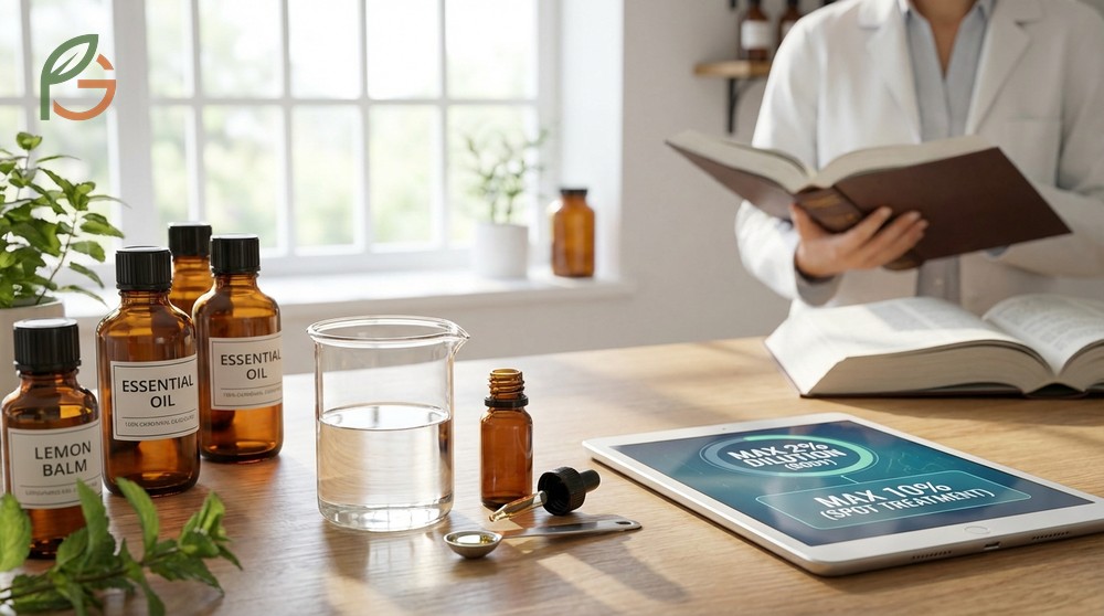 Essential oil safety guidelines recommending patch tests and avoiding use on children under two years old.