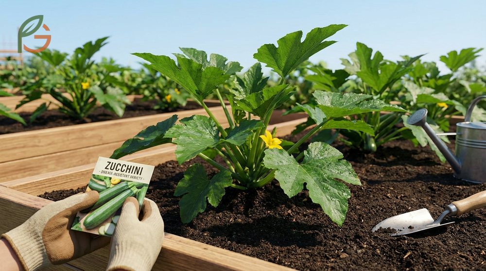 Preventing zucchini mildew requires spacing plants 30 inches apart and planting in full sun to reduce humidity.