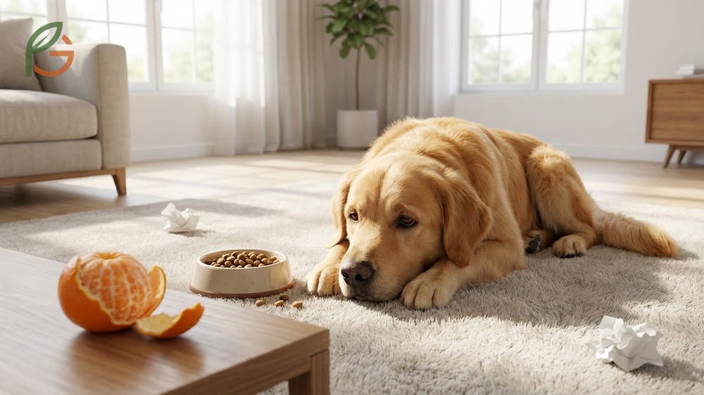 Symptoms of citrus reactions in dogs include vomiting and diarrhea appearing within 2 to 6 hours of consumption.