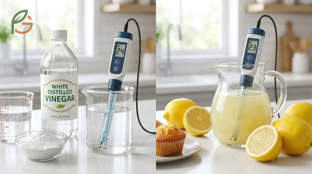 White vinegar vs lemon juice comparison shows vinegar has similar acidity but lacks the fruity flavor profile.