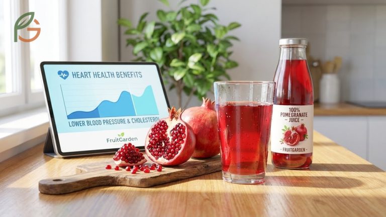 Benefits of pomegranate juice for lowering blood pressure and improving arterial health with daily consumption.