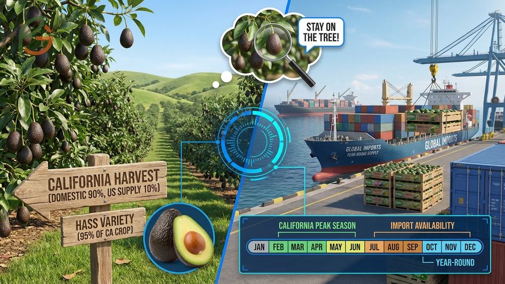 When are avocados in season comparing California spring harvest versus Mexico year-round bloom cycles.