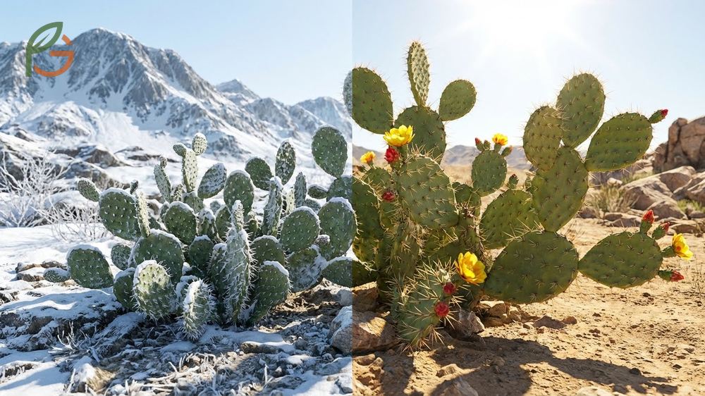 Growing prickly pear cactus in diverse climate zones with full sun exposure for optimal health.