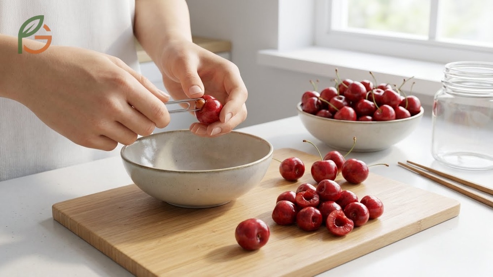 Comparison of improvised cherry pitting methods using common kitchen items to remove pits efficiently.