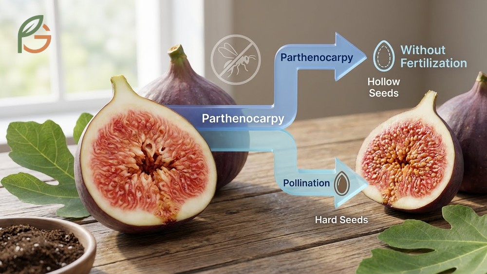 Parthenocarpic fig varieties like Brown Turkey develop fruit without pollination and do not contain fig wasps inside.