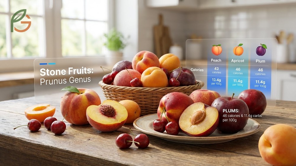 Stone fruits comparison chart detailing growing requirements for apricots, peaches, plums, and nectarines.