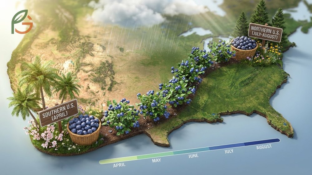 When is blueberry picking season from mid-April in the south to late August in northern states.