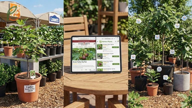 Home Depot fig tree options compared with Lowes and online nurseries for best pricing and variety selection.
