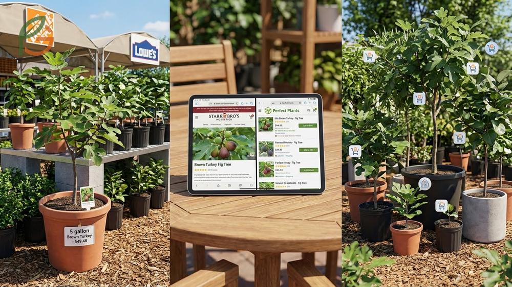 Home Depot fig tree options compared with Lowes and online nurseries for best pricing and variety selection.