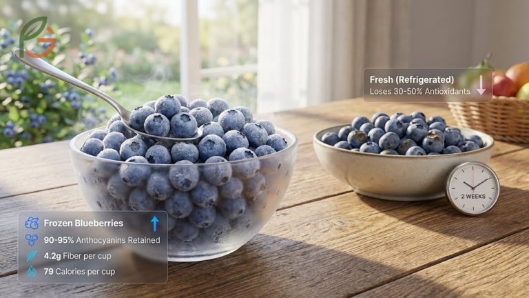 Are frozen blueberries good for you guide detailing 79 calories and retained anthocyanins in every cup.